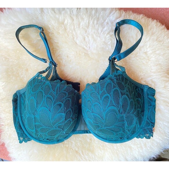 Savage X Fenty size 40 DDD Not Sorry Lightly Lined Lace Balconette Bra in Green - Picture 5 of 12